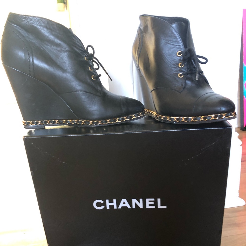 Chanel Black Lace Chain link Booties